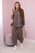 Set of cotton sweatshirt pants in khaki color