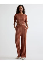 Koton Wide Leg Trousers with Pockets Textured Standard Waist