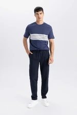 DEFACTO Basic Straight Elastic Waist Lace Up Pocket Jogger Straight Leg Navy Blue Trousers