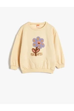 Koton Sweatshirt Floral Applique Detail Long Sleeve Crew Neck Raised Cotton