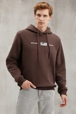 GRIMELANGE Reinhold Men's Hooded Fleece Printed Bitter Brown Sweatshir