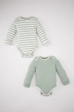 DEFACTO Baby Boy Newborn Baby Collar Striped Ribbed Camisole 2 Long Sleeve Snap Snap Bodybuilding