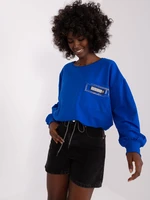 Short cobalt blue blouse with appliqué