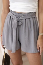 Viscose shorts with a tie at the waist in gray