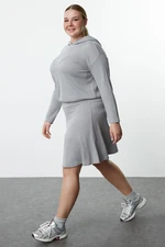 Trendyol Curve Gray Knitted Sweatshirt-Skirt Plus Size Bottom-Top Set