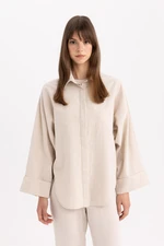 DEFACTO Relax Fit Linen Blend Long Sleeve Shirt Tunic