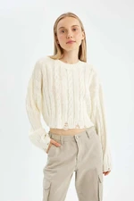 DEFACTO Regular Fit Crew Neck Hair Knitted Sweater