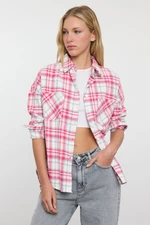 Trendyol Pink Plaid Oversized Wide Pattern Woven Shirt