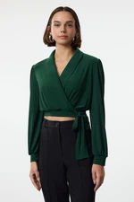 Trendyol Emerald Green Double Breasted Crop Elastic Knit Blouse