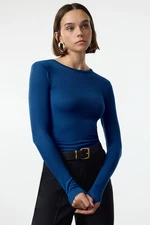 Trendyol Saks Premium Viscose Crew Neck Crop Stretchy Knitted Blouse