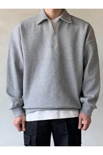 43297 Dewberry Oversize Half Zipper Mens Sweatshirt-GREY