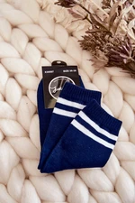 Women's cotton sports socks with stripes navy blue