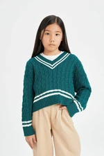 DEFACTO Girl Regular Fit V Neck Sweater