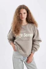 DEFACTO Loose Fit Crew Neck Printed Thick Sweatshirt