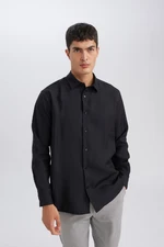 DEFACTO Black Relax Fit Polo Neck Twill Modal Blend Basic Plain Long Sleeve Shirt