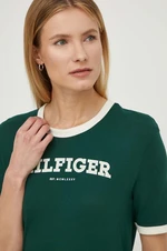 Bavlnené tričko Tommy Hilfiger dámsky,zelená farba,WW0WW41208