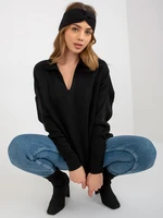 Black plain oversize sweater with collar