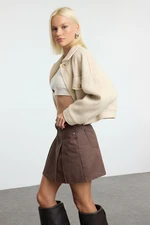 Trendyol Brown Leather Coated Pleated Mini Denim Skirt