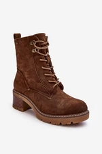 Women's lace-up shoes on a low heel brown Adinail