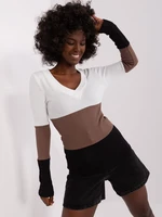 Ecru-black women's basic blouse