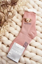 Thick cotton socks with pink teddy bear