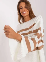 Ecru-camel women's oversize striped sweater