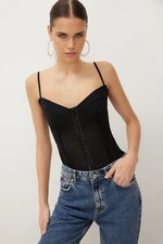 Trendyol Black Transparent Knitted Tulle Bodysuit