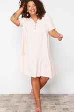 Trendyol Curve Pink Textured Knitted Plus Size Dress