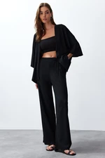 Trendyol Black Relaxed/Comfortable Cut Knitted Kimona Trousers Top-Bottom Set