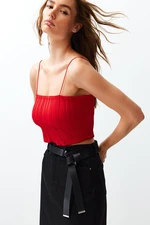 Trendyol Red Textured Fabric Strapless Collar Crop Knitted Blouse