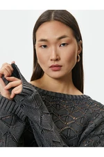 Koton Openwork Mesh Sweater Long Sleeve Crew Neck