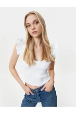 Koton Knitwear Blouse V Neck Ribbed Frilly