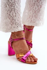 Eco-friendly leather sandals with high heels Fuchsia Abilica