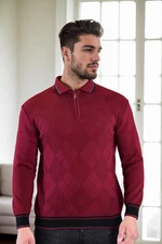 66492 Dewberry Zippered Polo Neck Knit Mens Sweater-BURGUNDY