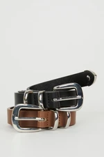 DEFACTO Women's Faux Leather 2-Piece Classic Belt