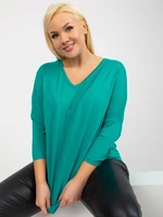 Turquoise loose basic viscose blouse plus size