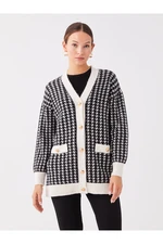 LC Waikiki V-nyakú mintás hosszú ujjú női kötöttáru Cardigan