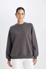 DEFACTO Oversize Wide Pattern Crew Neck Thick Basic Plain Sweatshirt