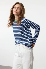 Trendyol Saxon-Ecru Striped Collar Colorful Ribbed Striped Basic Knitted T-Shirt