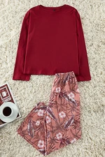 Trendyol Burgundy Floral Capri Knitted Pajama Set