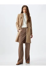 Koton Long Double Breasted Cashmere Coat with Buttoned Pockets