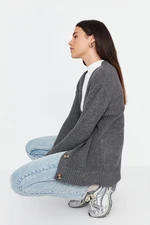 Trendyol Anthracite Button Detailed Knitwear Cardigan