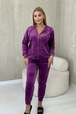 Velour set sweatshirt + trousers dark purple