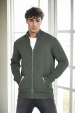 83582 Dewberry Zippered Knitwear Mens Cardigan with Pocket-Khaki