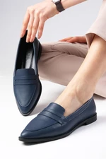 Mio Gusto River Women's Loafer Casual Flat Shoes From Genuine Leather, Navy Blue.