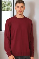 V0091 DEWBERRY MEN'S OVERSIZE SWEATER-PLAIN BURGUNDY