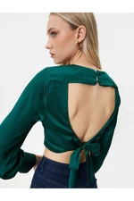 Koton Melis Ağazat X Cotton - Crop Decollete Satin Blouse