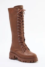 Trendyol Tan Brown Lace-Up Thick Sole Women's Boots