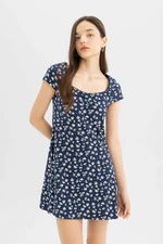 DEFACTO Cool Combed Cotton Floral Short Sleeve Mini Dress