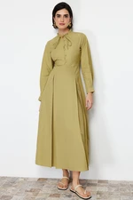 Trendyol Khaki Collar Tie Detailed Buttoned Woven Dress